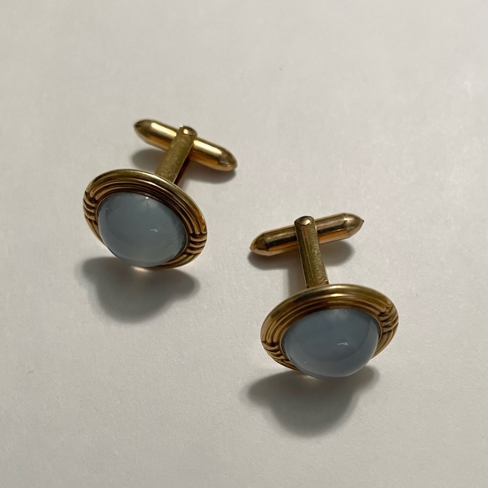 Gold filled cuff links vintage with blue glass cabochon